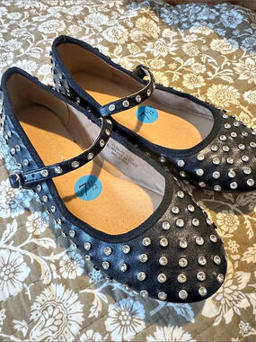 Studded Mary Jane Flats in Black